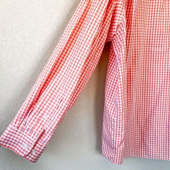 Duluth Trading Company Orange White Gingham Checkered Long Sleeve Button Down Sh - Picture 5 of 6